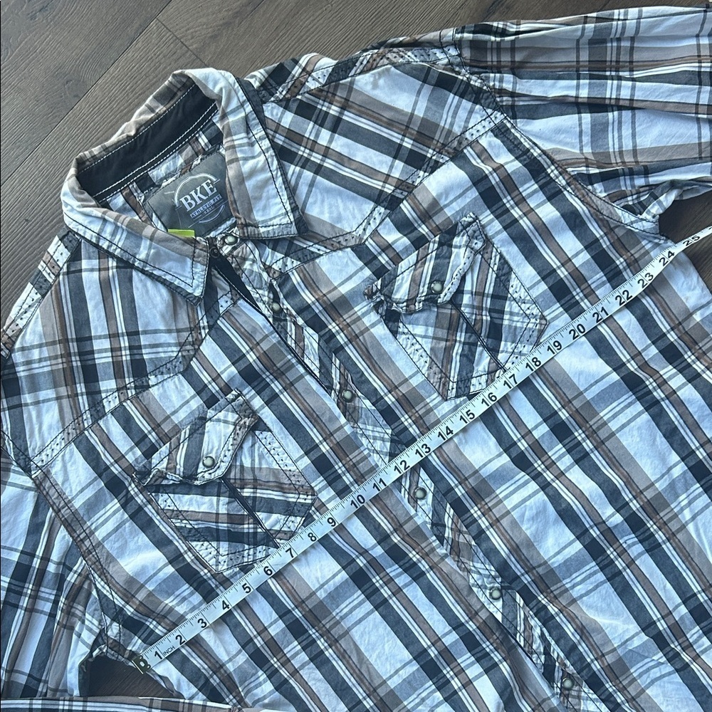 BKE Men's Casual Plaid Shirt - Blue, Brown, and White 3XL - Picture 3 of 4